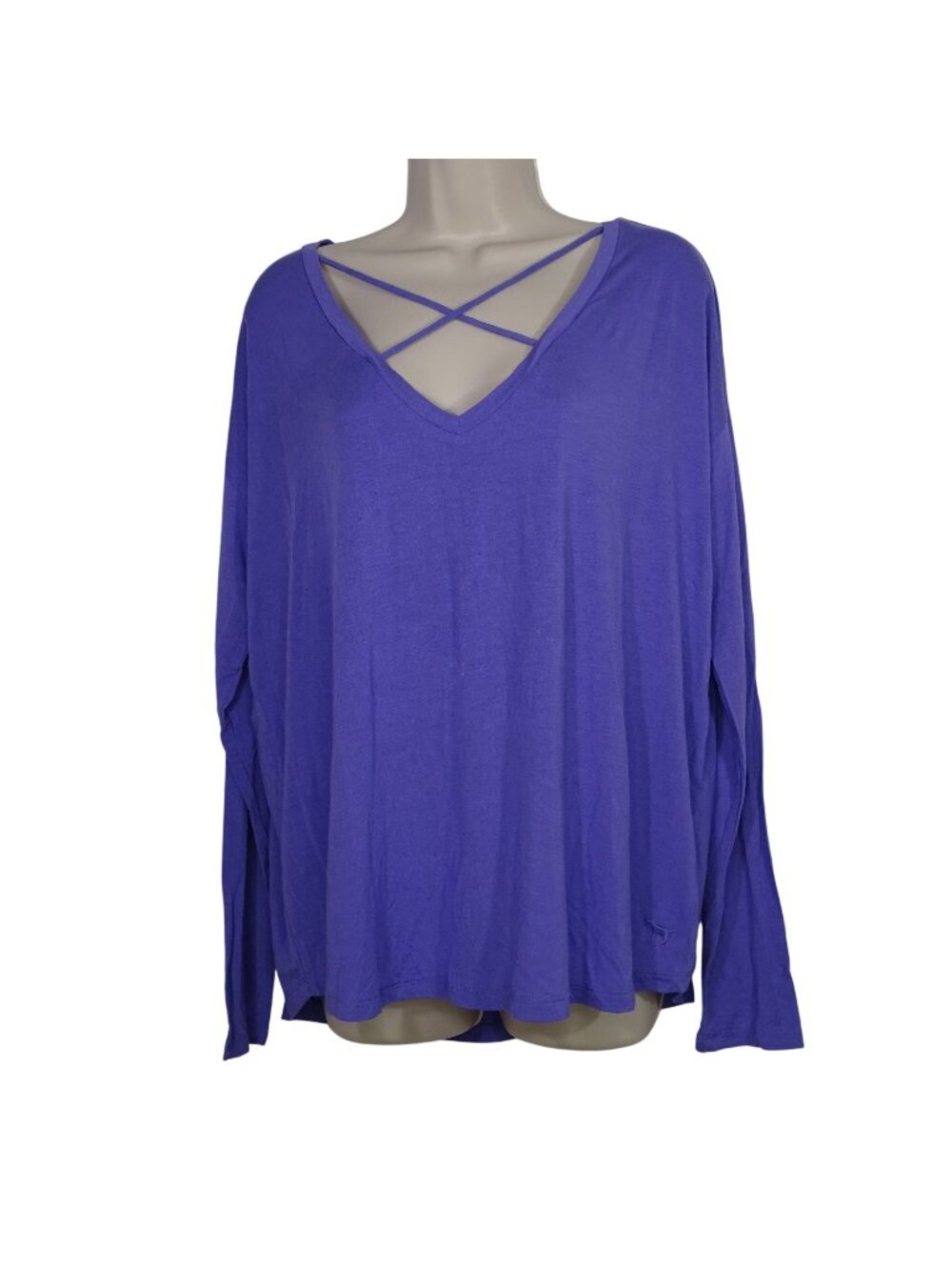Victorias Secret PINK Super Soft Long Sleeve Strappy V-Neck Top Tee Women Size L